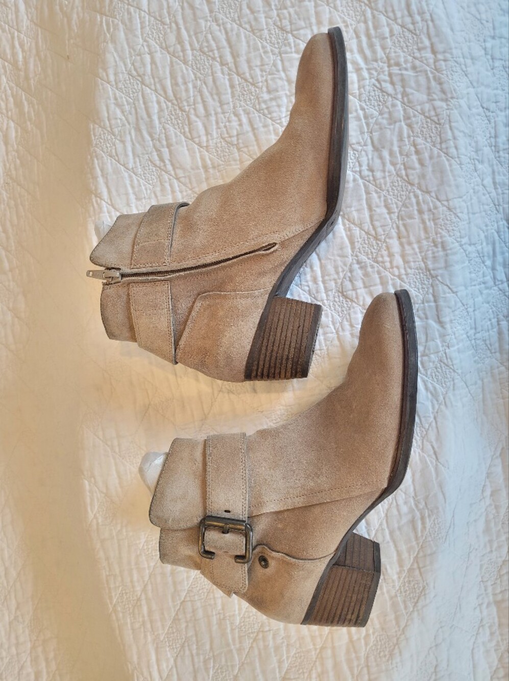 NWOT Paul Green 'Juno' Suede Ankle Bootie in Taupe with Buckle & Stacked Heel - Picture 6 of 12